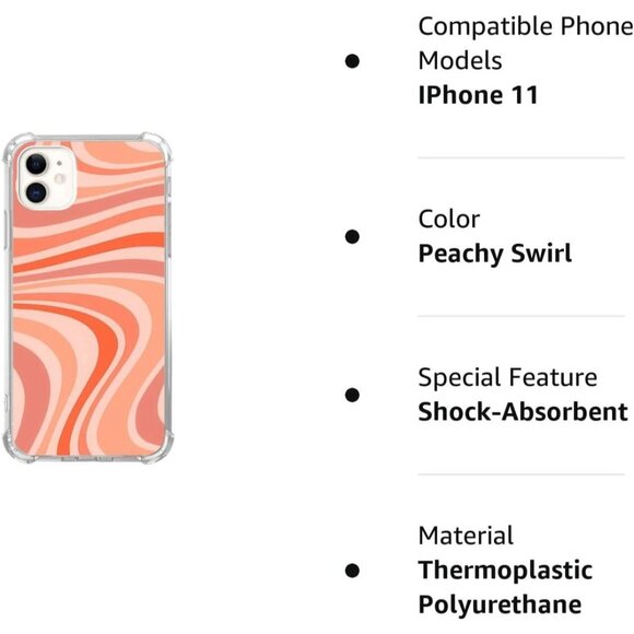 Retro groovy sherbet hippy 70s Orange Swirl Case Compatible with iPhone 11 - Picture 6 of 6